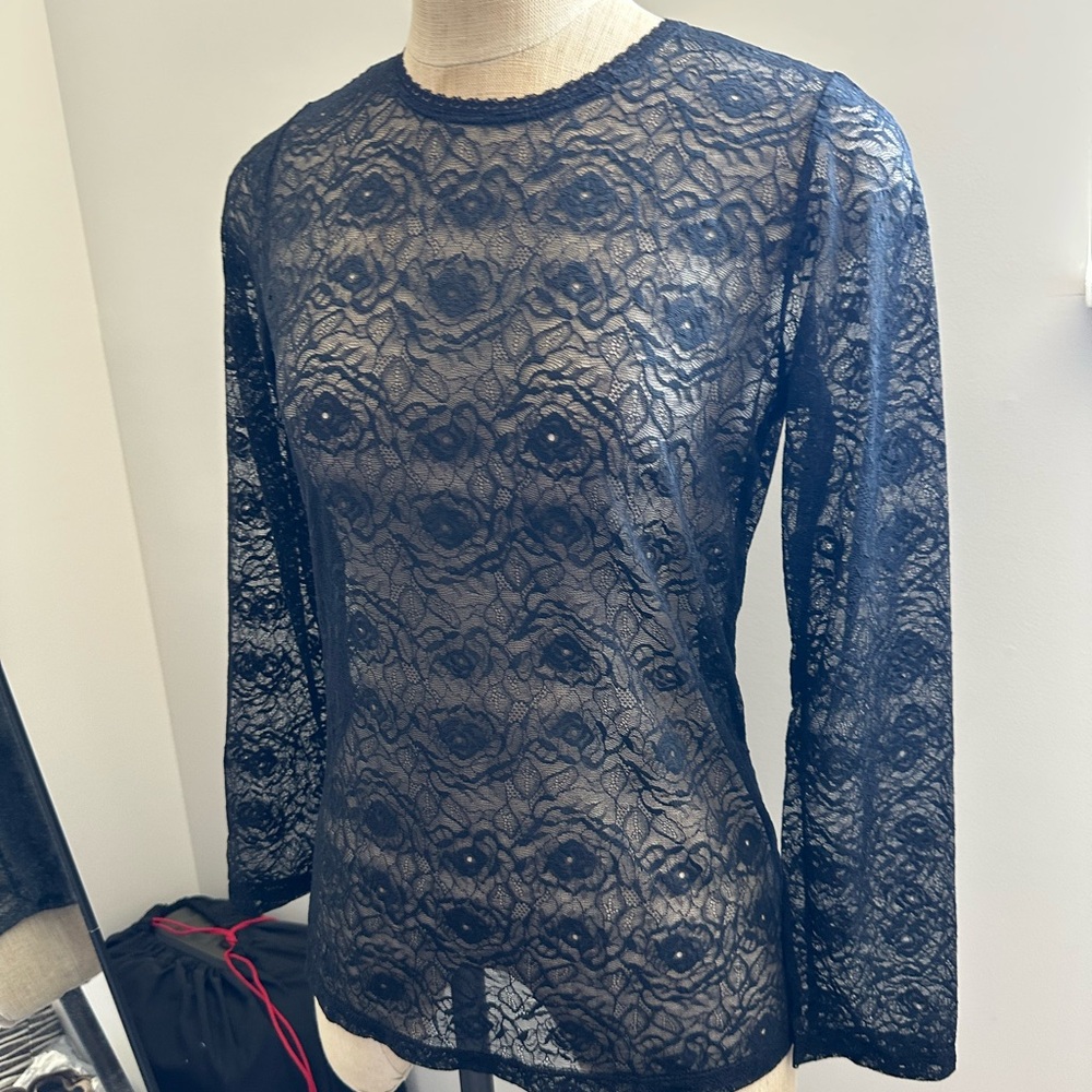 Andine Rosario Lace Sleep Shirt in Black Size Medium